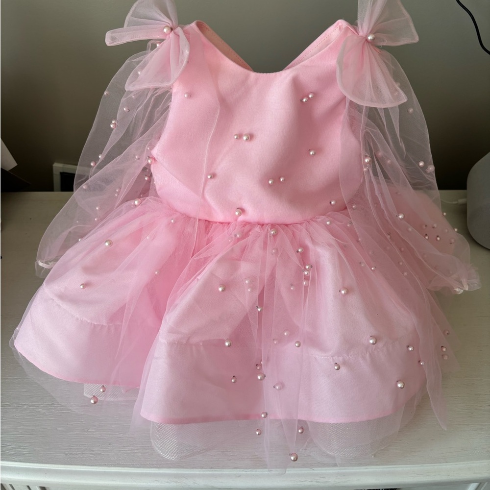 Charming Pink Dress with Pearl Details